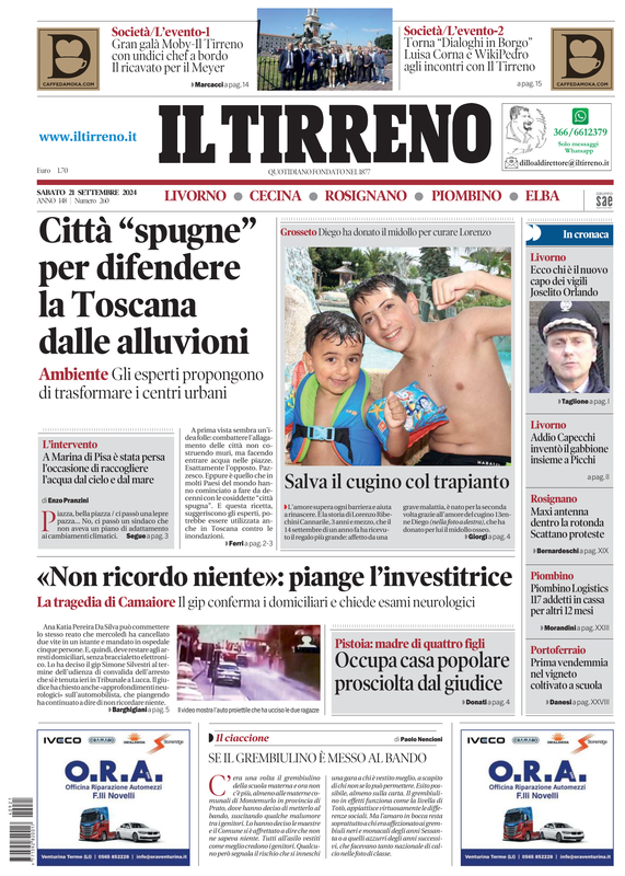 Prima-pagina-tirreno-edizione-di-oggi-21-09-2024