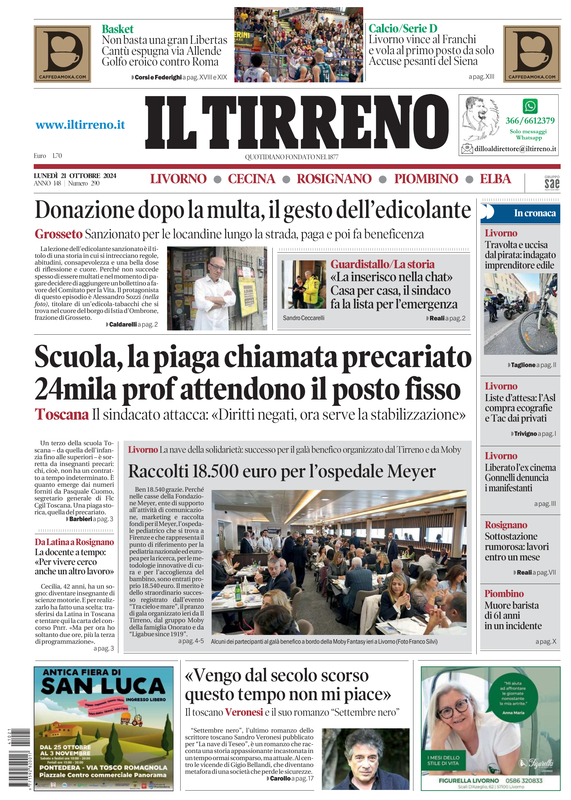 Prima-pagina-tirreno-edizione-di-oggi-21-10-2024