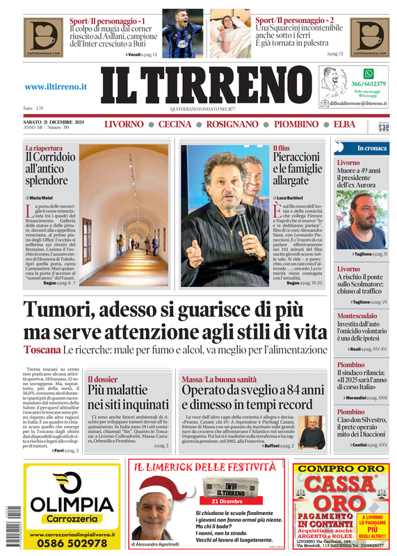 Prima-pagina-tirreno-edizione-di-oggi-21-12-2024