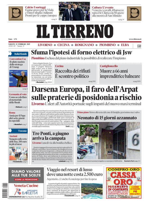 Prima-pagina-tirreno-edizione-di-oggi-22-02-2025