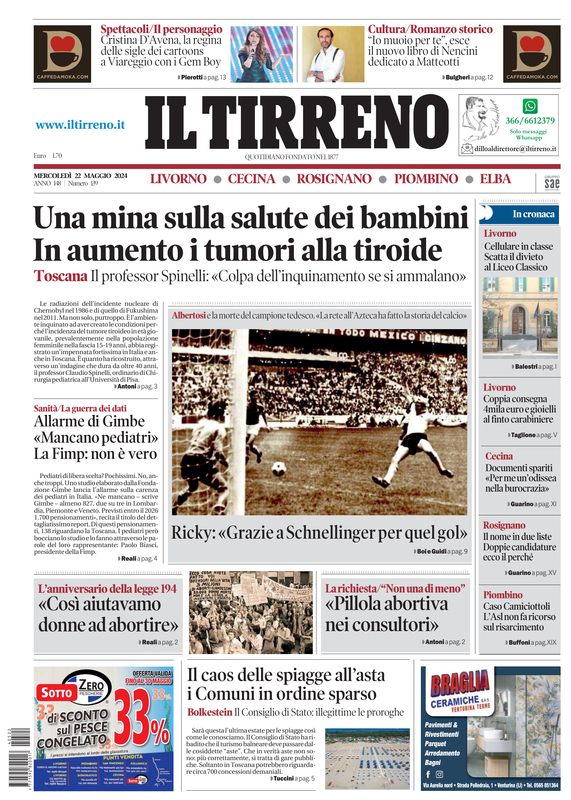 Prima-pagina-tirreno-edizione-di-oggi-22-05-2024