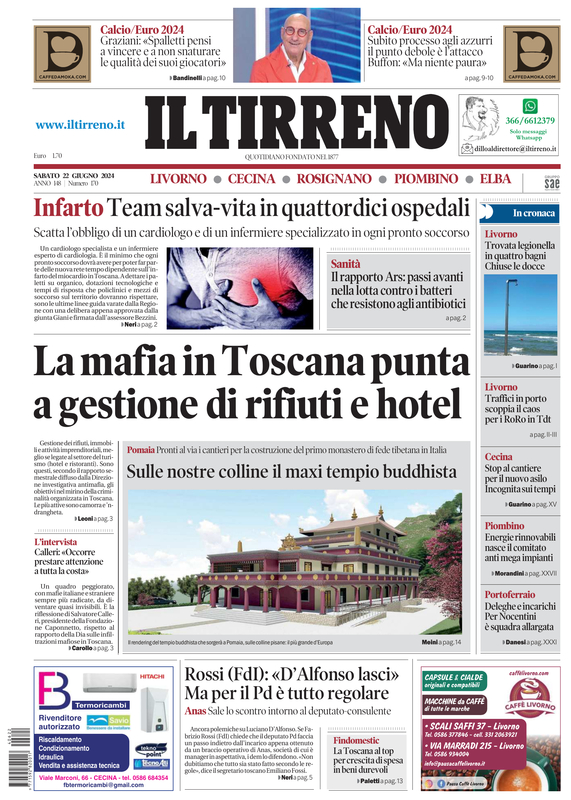 Prima-pagina-tirreno-edizione-di-oggi-22-06-2024