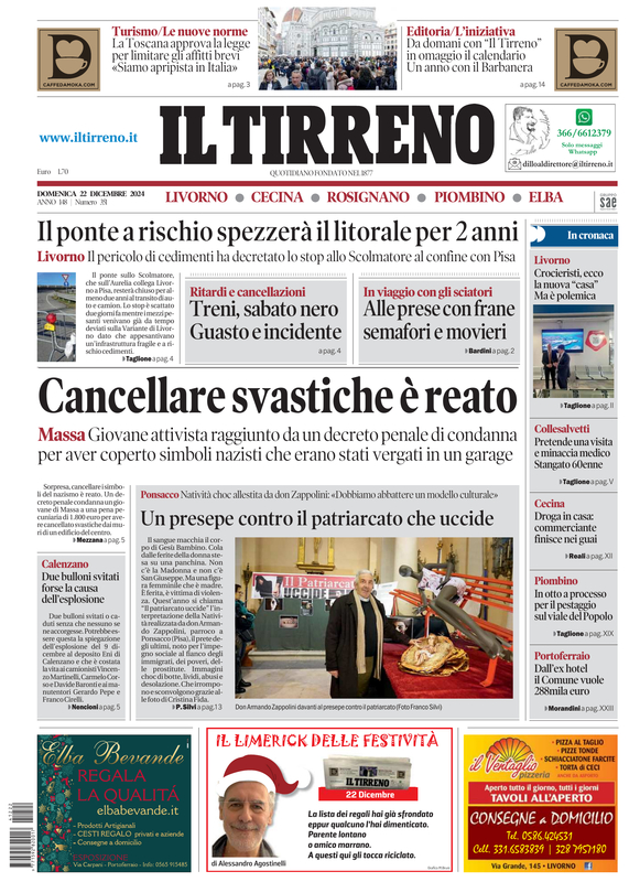 Prima-pagina-tirreno-edizione-di-oggi-22-12-2024