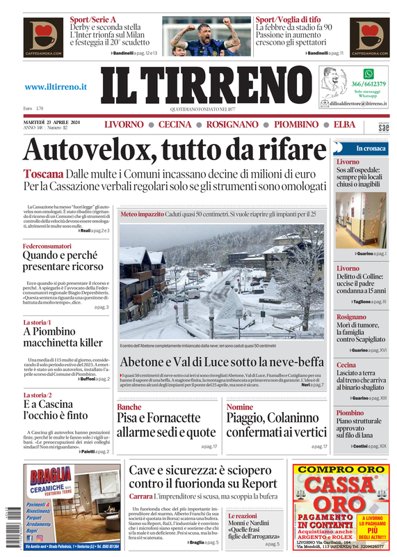 Prima-pagina-tirreno-edizione-di-oggi-23-04-2024