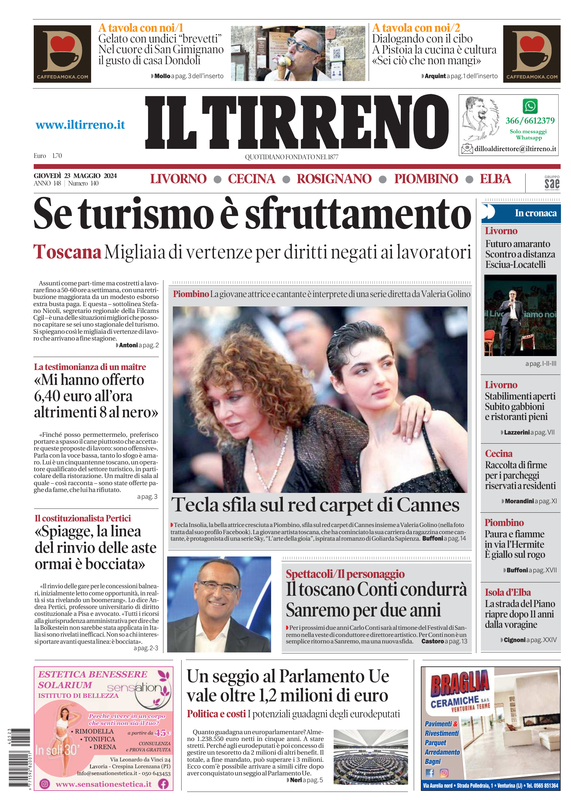 Prima-pagina-tirreno-edizione-di-oggi-23-05-2024