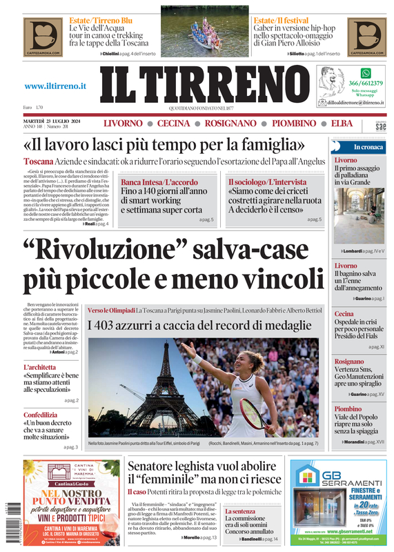 Prima-pagina-tirreno-edizione-di-oggi-23-07-2024