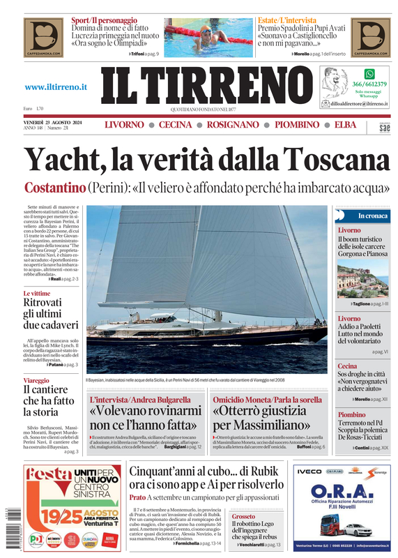 Prima-pagina-tirreno-edizione-di-oggi-23-08-2024