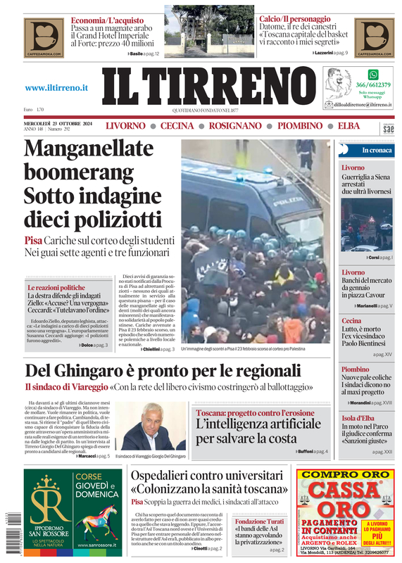 Prima-pagina-tirreno-edizione-di-oggi-23-10-2024