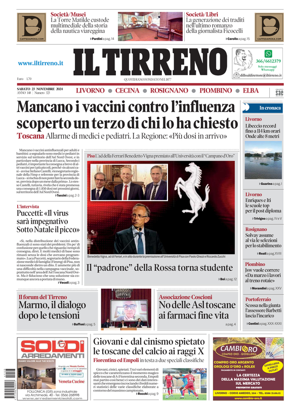 Prima-pagina-tirreno-edizione-di-oggi-23-11-2024