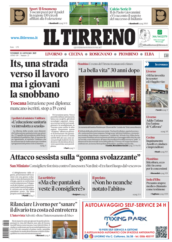 Prima-pagina-tirreno-edizione-di-oggi-24-01-2025