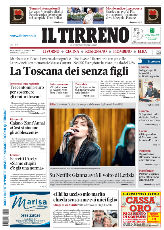 Prima-pagina-tirreno-edizione-di-oggi-24-04-2024