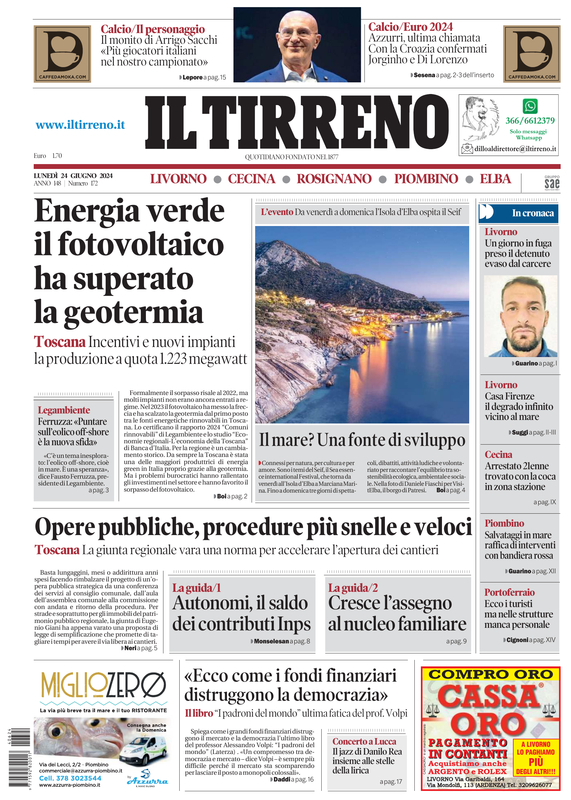 Prima-pagina-tirreno-edizione-di-oggi-24-06-2024