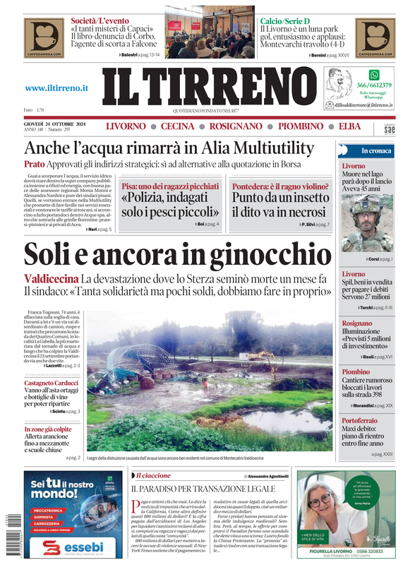 Prima-pagina-tirreno-edizione-di-oggi-24-10-2024