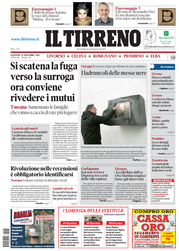 Prima-pagina-tirreno-edizione-di-oggi-24-12-2024