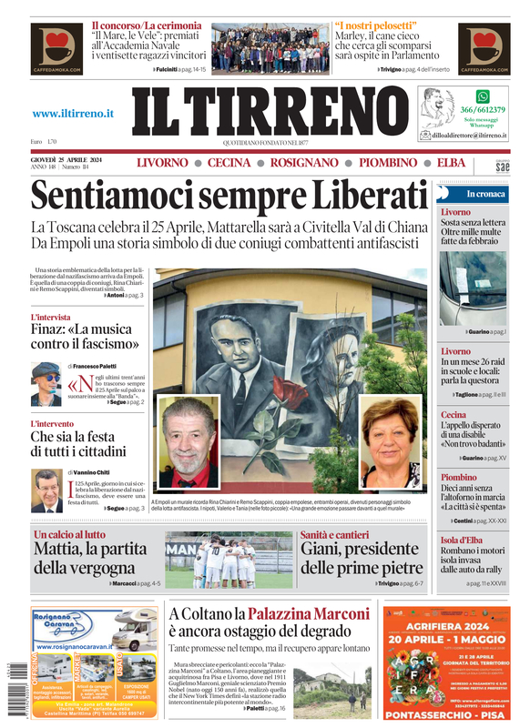 Prima-pagina-tirreno-edizione-di-oggi-25-04-2024