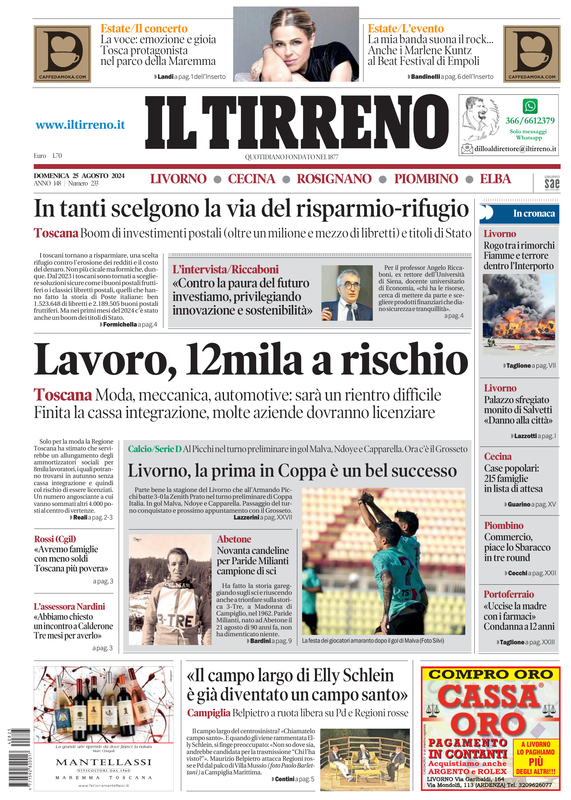 Prima-pagina-tirreno-edizione-di-oggi-25-08-2024