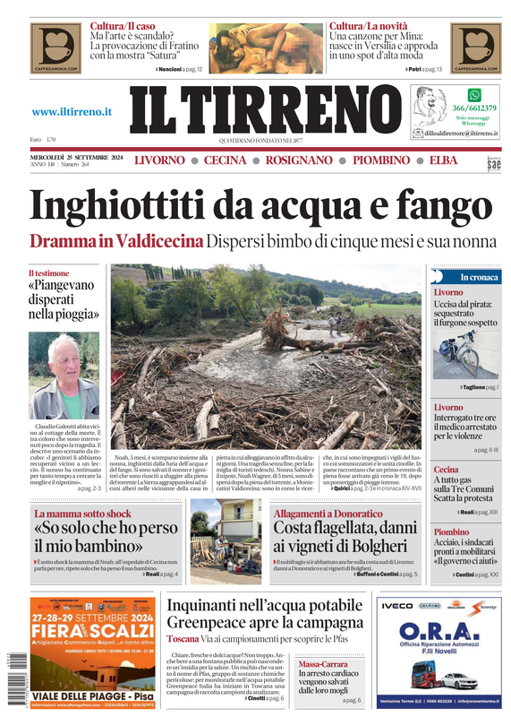 Prima-pagina-tirreno-edizione-di-oggi-25-09-2024