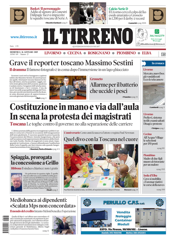 Prima-pagina-tirreno-edizione-di-oggi-26-01-2025