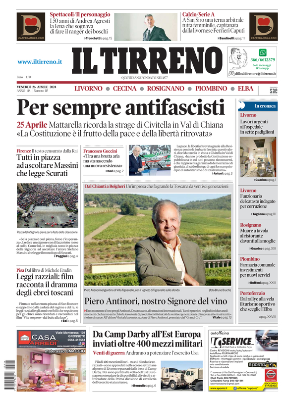 Prima-pagina-tirreno-edizione-di-oggi-26-04-2024