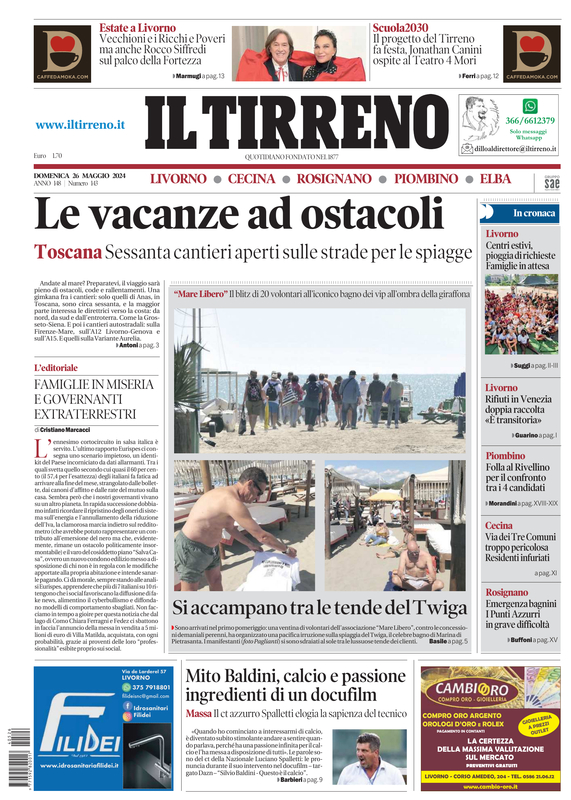 Prima-pagina-tirreno-edizione-di-oggi-26-05-2024