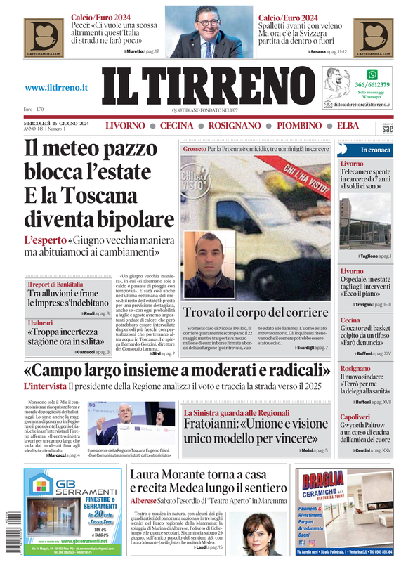 Prima-pagina-tirreno-edizione-di-oggi-26-06-2024