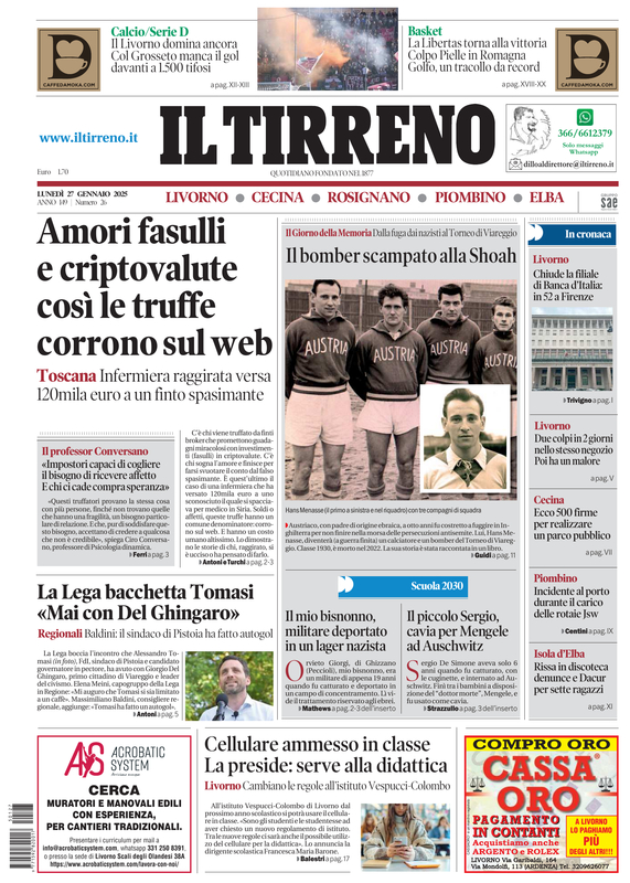 Prima-pagina-tirreno-edizione-di-oggi-27-01-2025