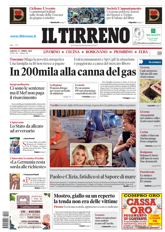 Prima-pagina-tirreno-edizione-di-oggi-27-04-2024