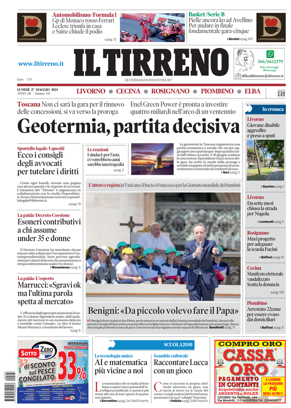 Prima-pagina-tirreno-edizione-di-oggi-27-05-2024