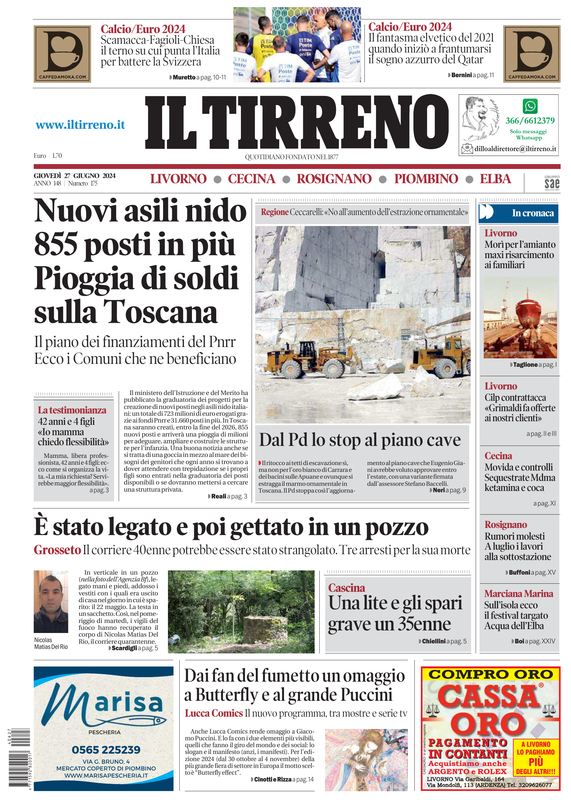 Prima-pagina-tirreno-edizione-di-oggi-27-06-2024