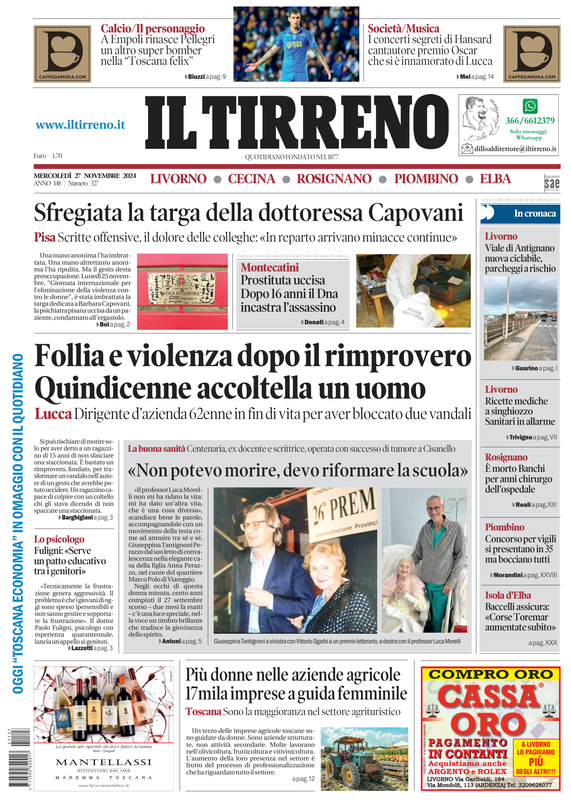 Prima-pagina-tirreno-edizione-di-oggi-27-11-2024