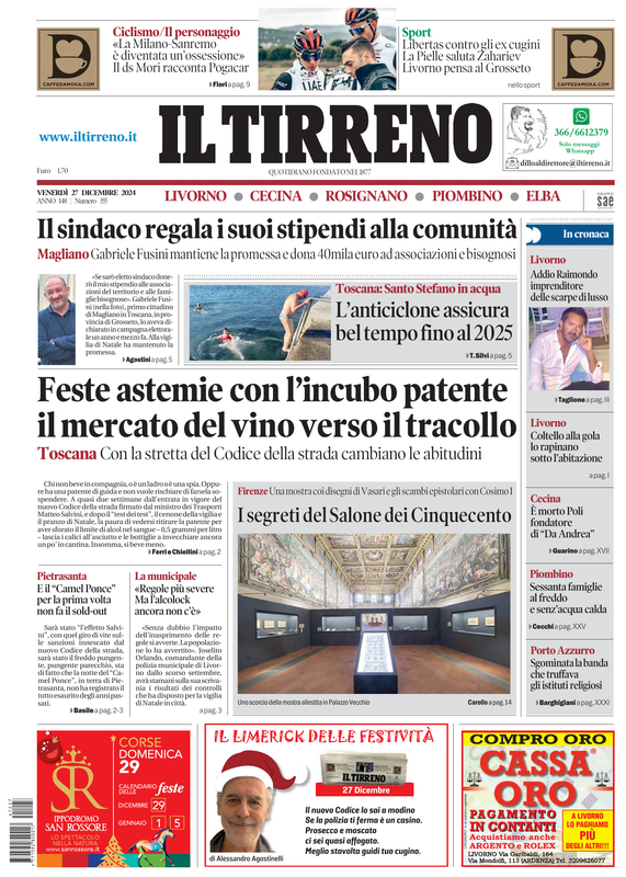 Prima-pagina-tirreno-edizione-di-oggi-27-12-2024