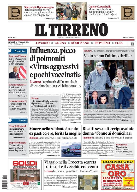 Prima-pagina-tirreno-edizione-di-oggi-28-02-2025