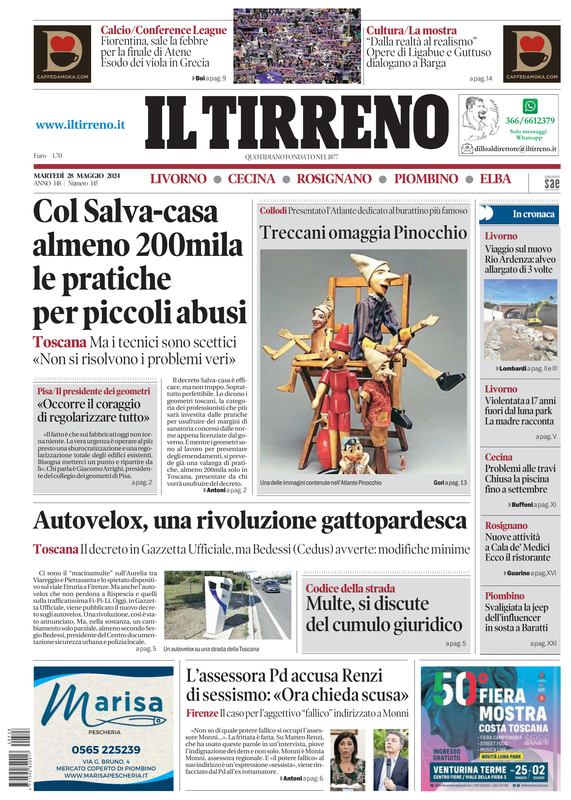 Prima-pagina-tirreno-edizione-di-oggi-28-05-2024