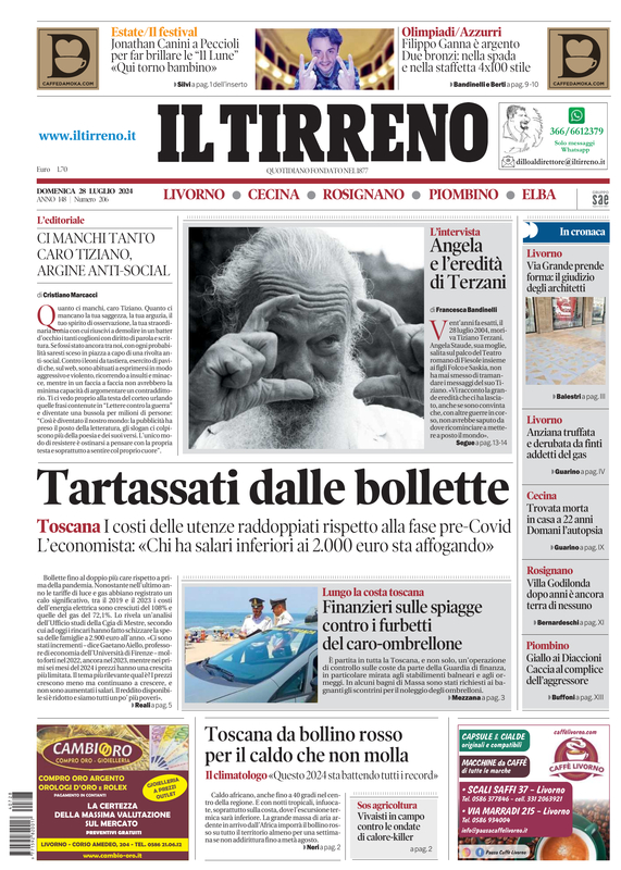 Prima-pagina-tirreno-edizione-di-oggi-28-07-2024