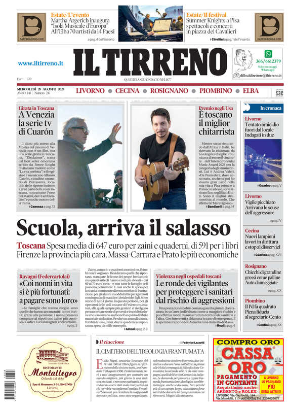 Prima-pagina-tirreno-edizione-di-oggi-28-08-2024