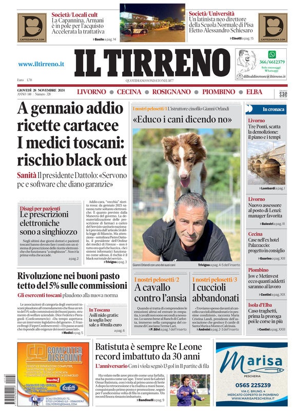 Prima-pagina-tirreno-edizione-di-oggi-28-11-2024