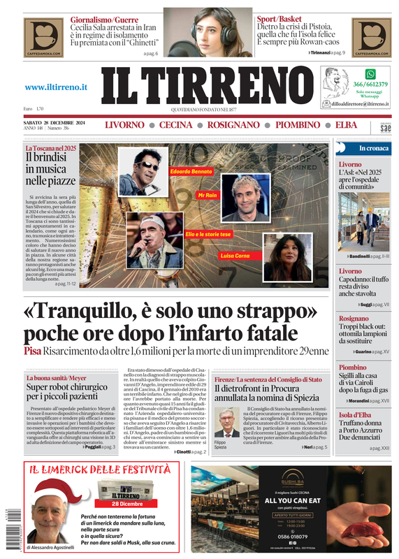 Prima-pagina-tirreno-edizione-di-oggi-28-12-2024