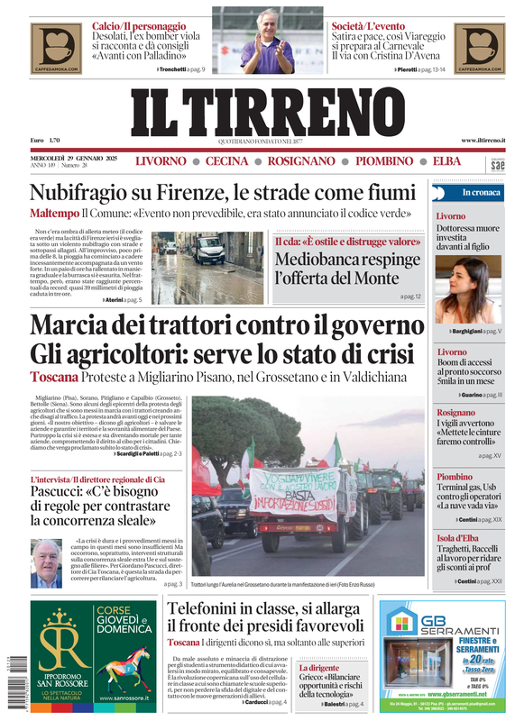 Prima-pagina-tirreno-edizione-di-oggi-29-01-2025