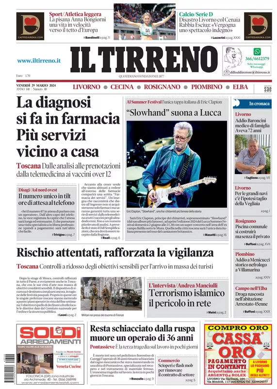 Prima-pagina-tirreno-edizione-di-oggi-29-03-2024