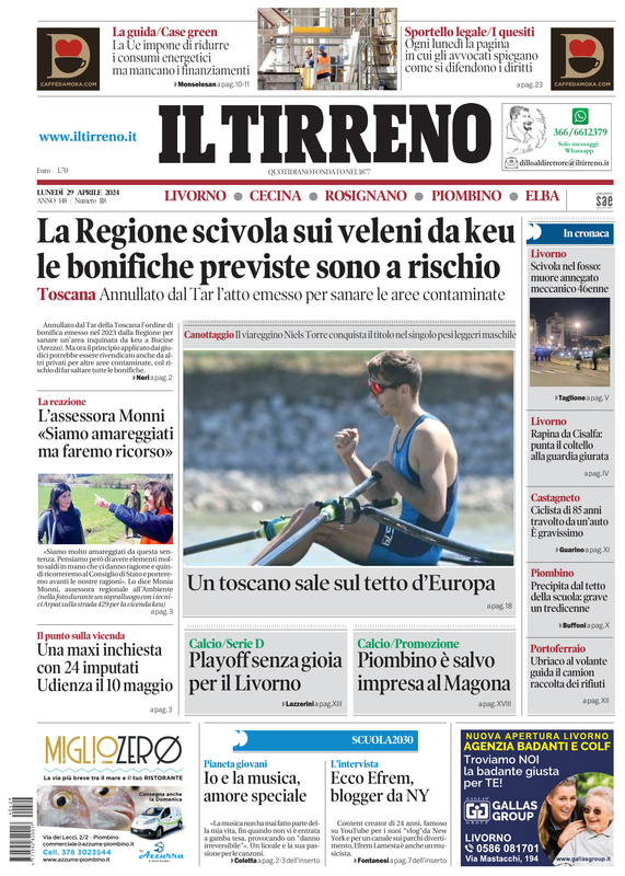 Prima-pagina-tirreno-edizione-di-oggi-29-04-2024