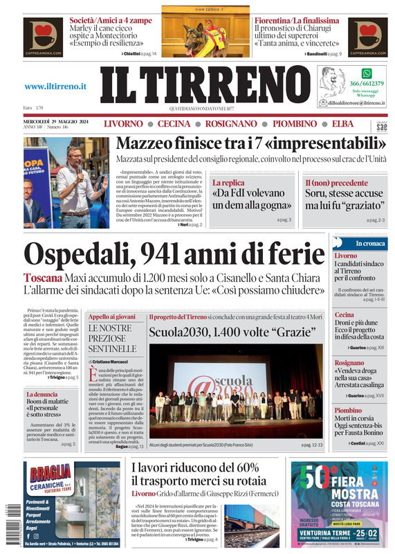 Prima-pagina-tirreno-edizione-di-oggi-29-05-2024