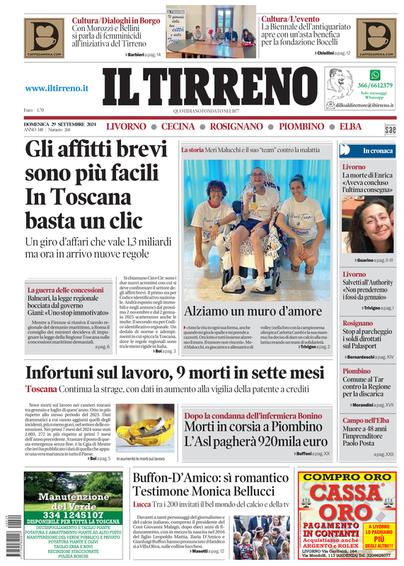 Prima-pagina-tirreno-edizione-di-oggi-29-09-2024