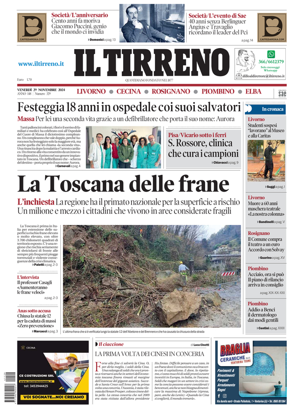 Prima-pagina-tirreno-edizione-di-oggi-29-11-2024