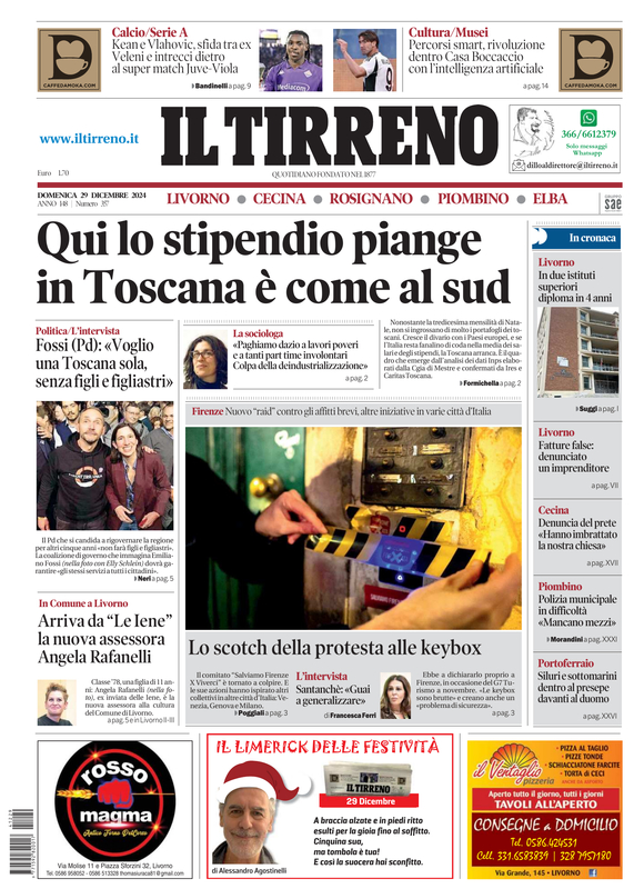 Prima-pagina-tirreno-edizione-di-oggi-29-12-2024