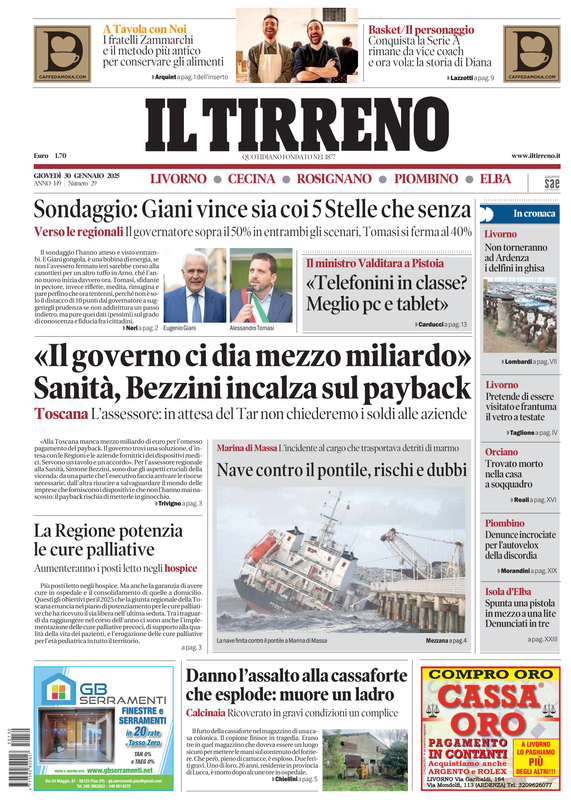 Prima-pagina-tirreno-edizione-di-oggi-30-01-2025