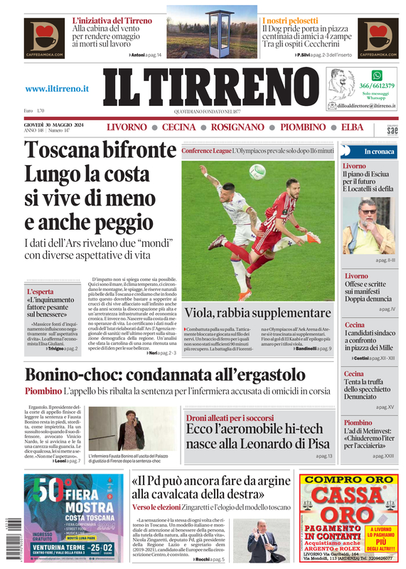 Prima-pagina-tirreno-edizione-di-oggi-30-05-2024