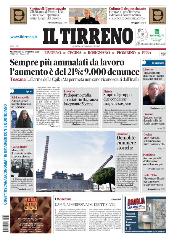 Prima-pagina-tirreno-edizione-di-oggi-30-10-2024