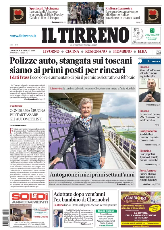 Prima-pagina-tirreno-edizione-di-oggi-31-03-2024