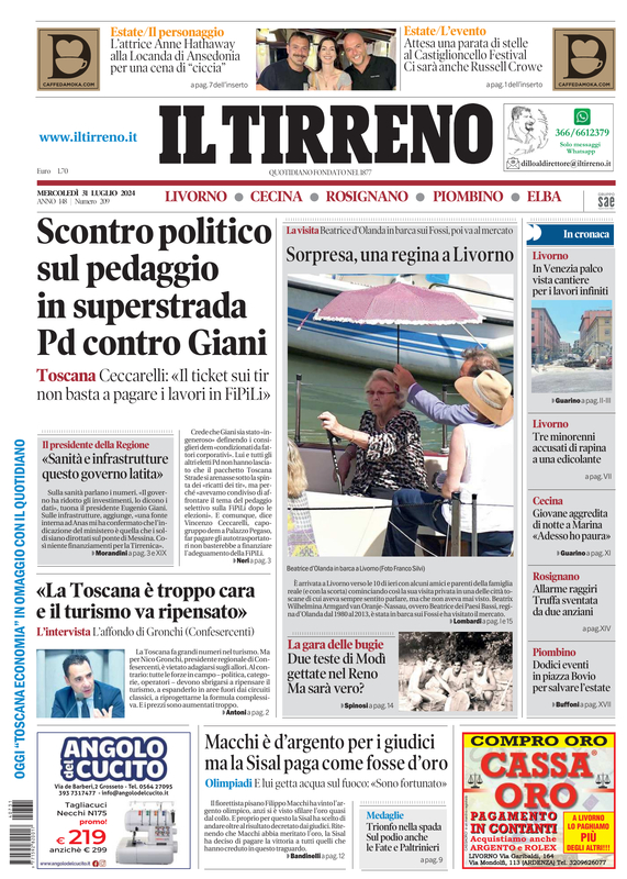 Prima-pagina-tirreno-edizione-di-oggi-31-07-2024