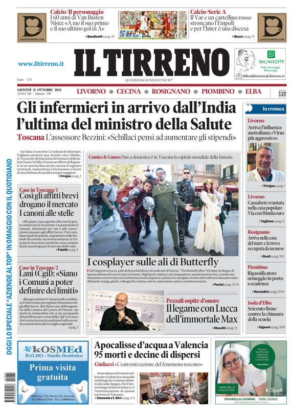 Prima-pagina-tirreno-edizione-di-oggi-31-10-2024